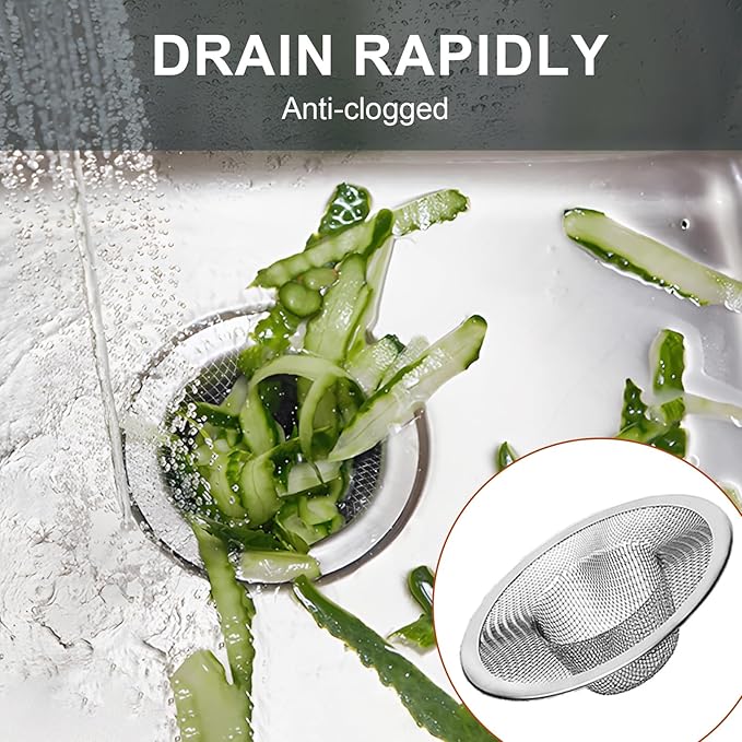 2pcs Heavy Duty Stainless Steel Slop Basket Filter Trap, 2.75" Top / 1" Mesh Metal Sink Strainer, Perfect for Kitchen Sink/Bathroom Bathtub Wash Basin Floor Shower Drain Balcony Drain Hole, Utility