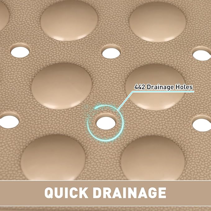 Shower Mat Non Slip: 47.2 x 31.5 Inch Extra Large TPE Shower Mats for Inside Shower - Anti Slip Shower Stall Matt with Drain Hole and Suction Cups for Elderly