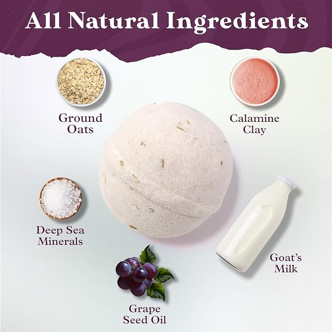 Purple Canyon Glowing Goat Natural Bath Bombs | Skin Moisturizing Goat Milk with Pink Calamine Clay for Sensitive Skin | Fragrance Free Handmade Bath Bombs for Skin Care