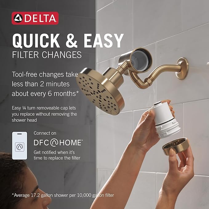 Delta Faucet Clarifi Premium Shower Filter Attachment with Filter, Hard Water Shower Filter, Shower Head Filter, Champagne Bronze 5SF100-CZ