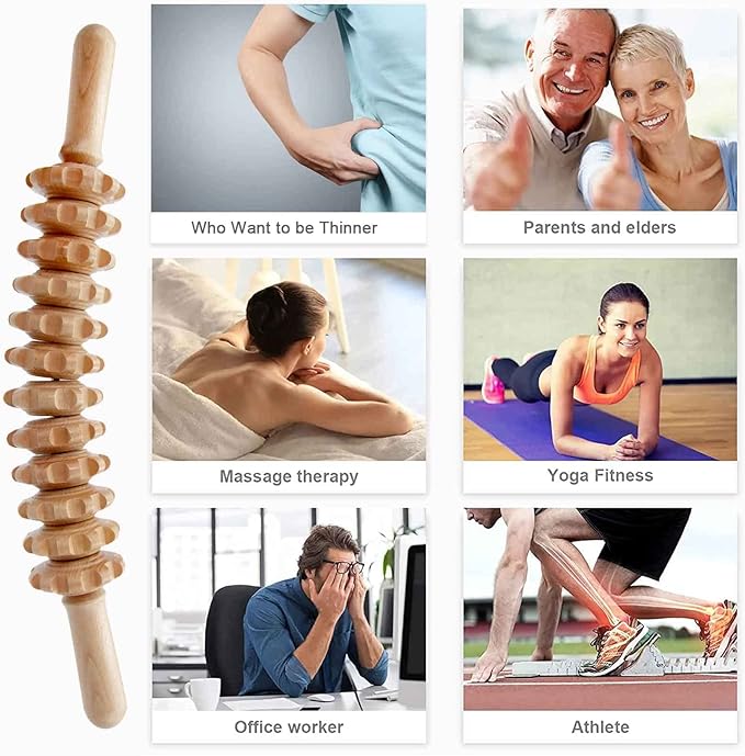 Wood Therapy Massage Tools, 16 inch Professional Wooden Massage Roller Stick & Wood Therapy Tools for Body Shaping, Body Sculpting Tools, Ease Deep Tissue
