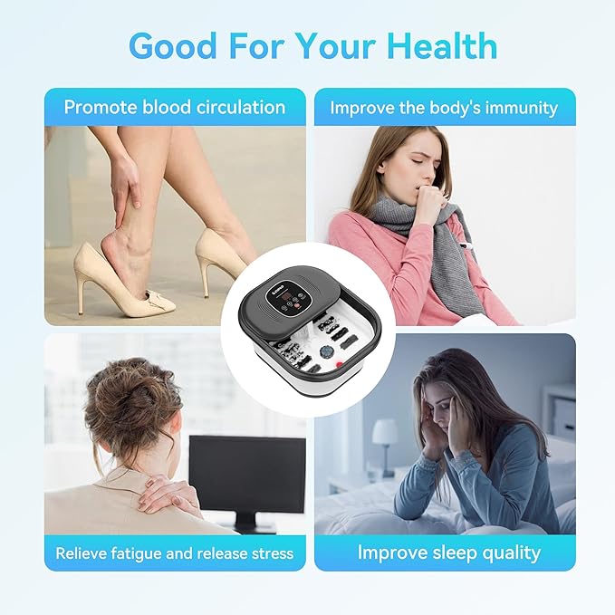 Foot Spa Bath Massager with Heat, Collapsible Foot Massager Spa Soaking Tub with Bubbles, Red Light, Pumice Stone, and Shiatsu Massage Rollers, Pedicure Foot Spa for Relaxation, Gifts