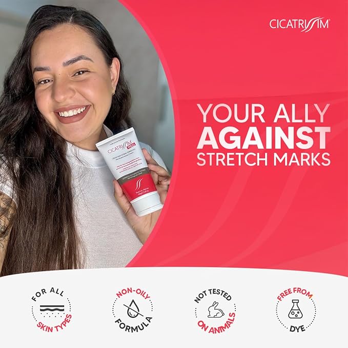 Cicatrissim Red Stretch Mark Cream for Red and Purple Striae - Softens Stretch Marks, Evens Skin Tone, and Firms Skin - All Skin Types - 150g