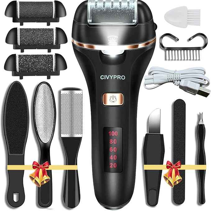 Electric Foot Callus Remover- Long Service Time, Rechargeable Electronic Foot File- Ideal Gift, Professional Pedicure Tools, Waterproof Foot Scrubber, Pedicure Kit Feet Care for Dead Skin (Black)