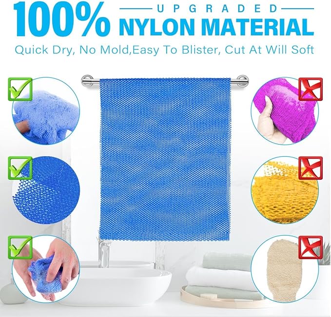 UJFQBH 6 Pieces African Bath Sponge African Net Long Net Bath Sponge Exfoliating Shower Body Scrubber Back Scrubber Skin Smoother,Great for Daily Use (Pink, Yellow, Purple, Blue, Black, Off-White)
