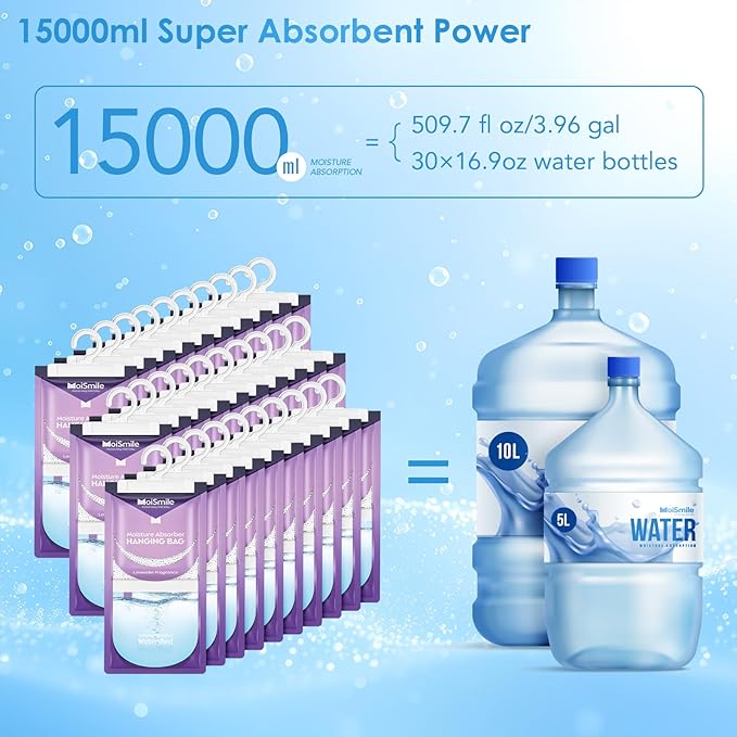 Moisture Absorbers 30 Pack Lavender Fragrance, Hanging Closet Dehumidifier Bags, Humidity Absorber, Compact Eliminates Odors Humidity Packs for Car, Bathroom, Bedroom, Basement, 9.8OZ