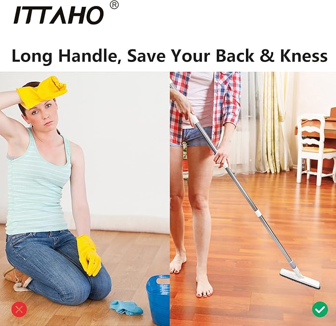 ITTAHO 2 Pack Grout Cleaning Brush with Long Handle, Swivel V-Shape Grout Scrub Brush, Extendable Handle for Tile Floors, Bathroom, Shower, Corner