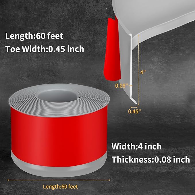 Flexible Baseboard Molding Trim 4 Inch Self-Adhesive Vinyl Wall Base Peel and Stick Cove Base Rubber Wall Baseboard Moulding Trim (60Ft, Gray)