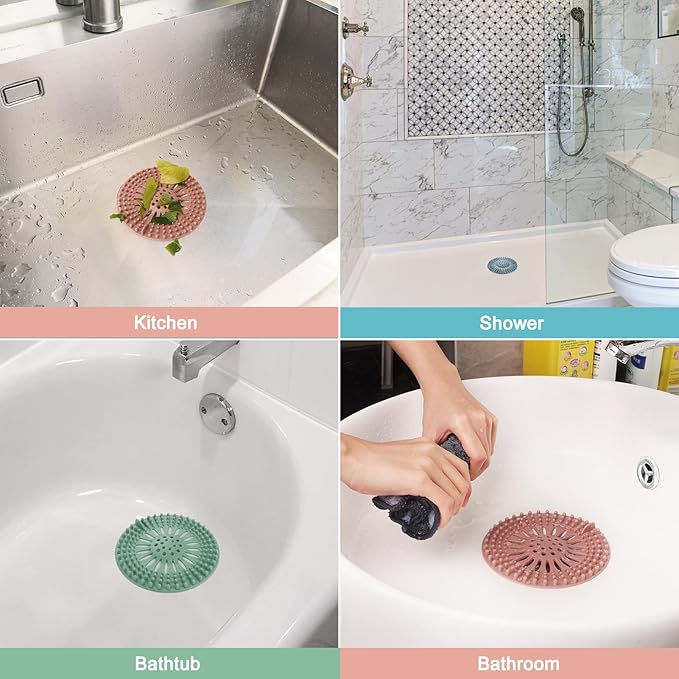 Gotega Bathroom Sink Drain Strainers, Hair Catcher Shower Drain Covers Protector, Flexible TPR Material, Multiple Colors for Bathroom Tub Shower and Sink Hair Trap Garbage Disposal Parts, 5 Pack