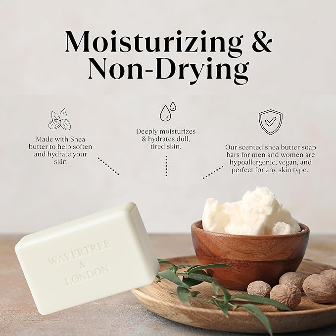 Wavertree & London Noir Scented Natural Soap (2 Bars), 7oz Moisturizing French Triple Milled Soap Bars enriched with shea butter - Pure Plant Oil Bath & Body Bars for All Skin Types