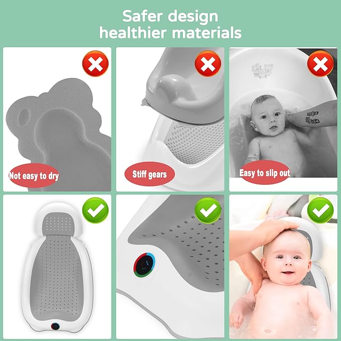 Baby Bath Support | Newborn Bathtub,Ideal for Babies Less Than 6 Months Old with Thermometer Baby Bather, Baby tubs for Baby tubs for Newborn Essentials Must Haves-Baby tub (Gray)