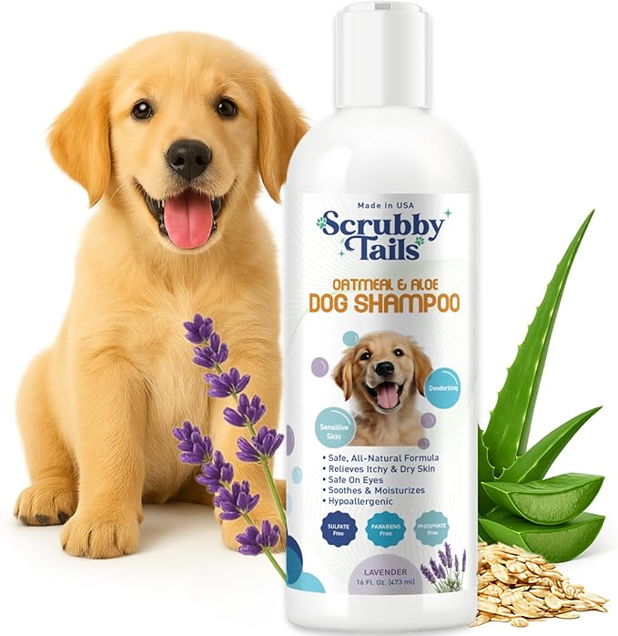Organic Dog Shampoo - Puppy Oatmeal Shampoo for Itchy Skin Relief - Hypoallergenic for Sensitive Skin, for Dogs of All Ages, Deodorizes, Tearless, Made in USA, 16oz (Lavender)