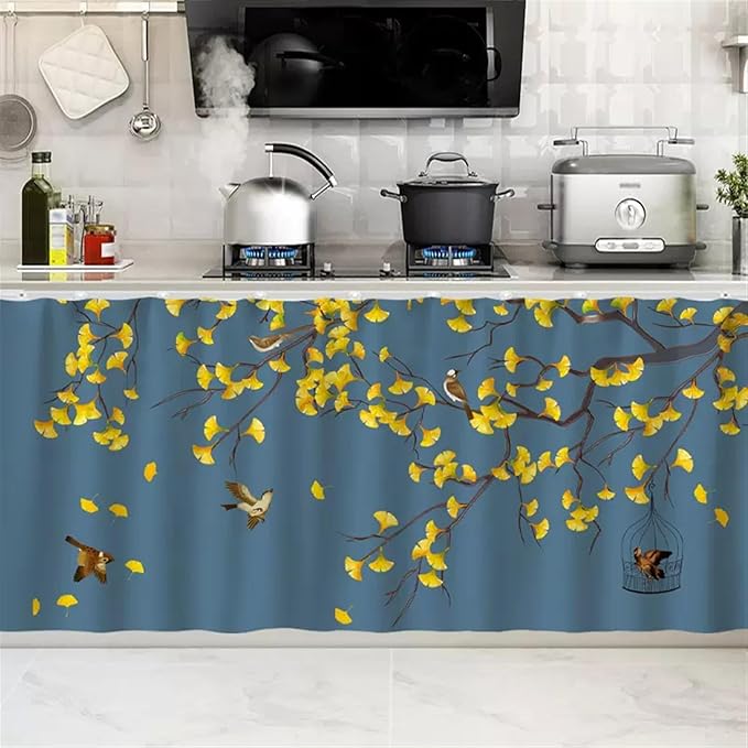 SK Studio Short Curtains for Kitchen, Cabinet Shelf Dust-Proof Blackout Tier Cafe Curtain Under Sink Skirt for Bathroom Laundry Room Style 9, 39.4" W x 31.5" H