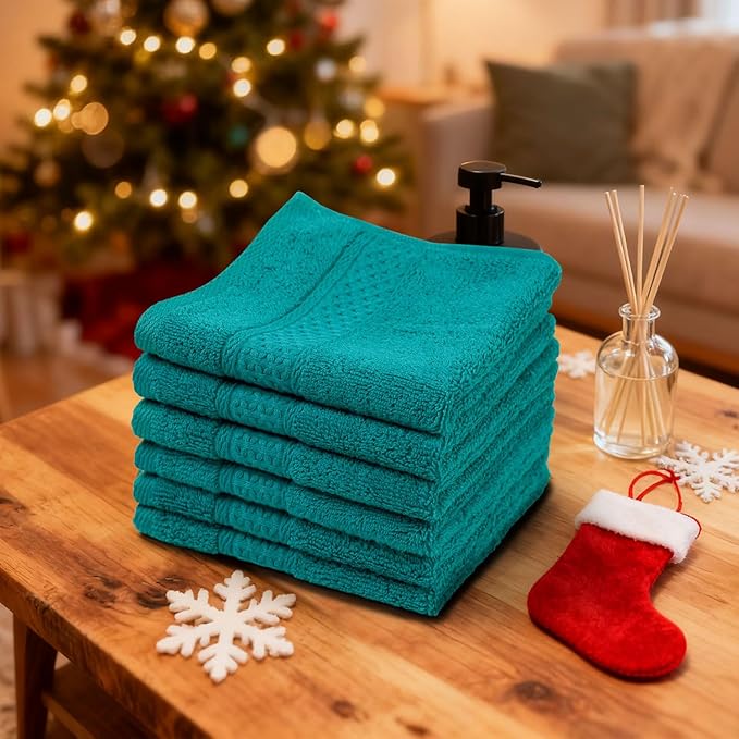 Cleanbear Wash Cloths Turquoise Washcloths for Face and Body Ultra Soft Washcloth for Sensitive Skins 6 Pack 13 by 13 Inches