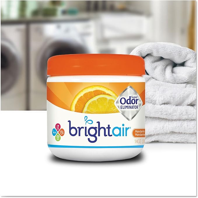 Bright Air 14 oz. Super Odor Eliminator, For Medium-Size Spaces, Mandarin Orange and Fresh Lemon Scent, Case of 6, Air Freshener, Natural Essential Oils, Lasts Up to 90 Days Each