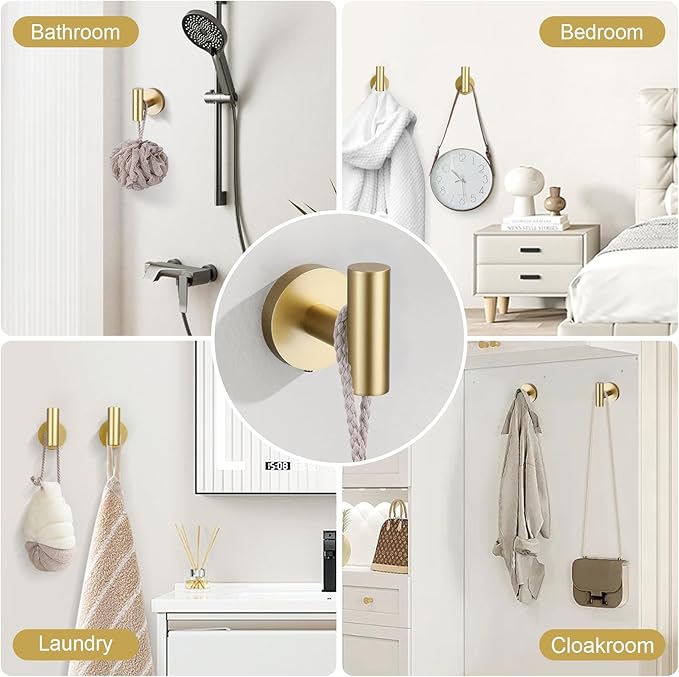 Bathroom Towel Holder Set, 6 Pieces Brushed Gold Towel Bar Bathroom Hardware Accessories Set, SUS304 Stainless Steel Towel Rack Towel Ring Toilet Paper Holder Set Wall Mounted