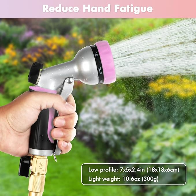 RESTMO Garden Hose Nozzle, Heavy Duty Metal Water Hose Nozzle with 7 Adjustable Spray Patterns, High Pressure Hand Sprayer with Flow Control, Best for Watering Plant & Lawn, Washing Car & Pet, Pink