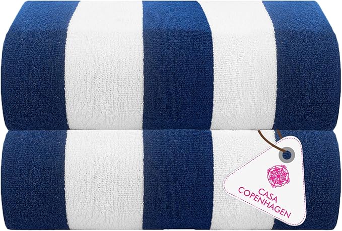 CASA COPENHAGEN Cabana Pool Towels Designed in Denmark Rough and Tough, Quick Dry, for Pool, Bath & Shower 2 Piece Cotton Pool Towels Set - Royal Blue