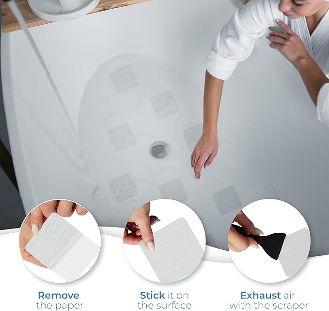Anti Slip Shower Stickers 24 PCS, Invisible Non-Slip Shower Strips for Adults, Premium Adhesive Bath Tub Stickers (Clear)