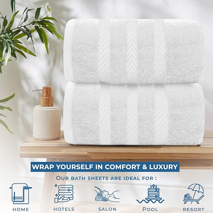 DAN RIVER 2 Pack Luxury Bath Sheets 35x70, 600 GSM, Soft & Quick Dry 100% Ring Spun Cotton Towels Ideal for Hotels, Spas, Gyms & Salons Extra Large, White