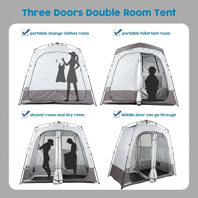 Camping Shower Tent Deluxe Changing Room Easy Set Up Privacy Shelter,Large Toilet Tent with Floor Drain Design for Beach, Camping,Hiking with Stakes and Ropes for Stability