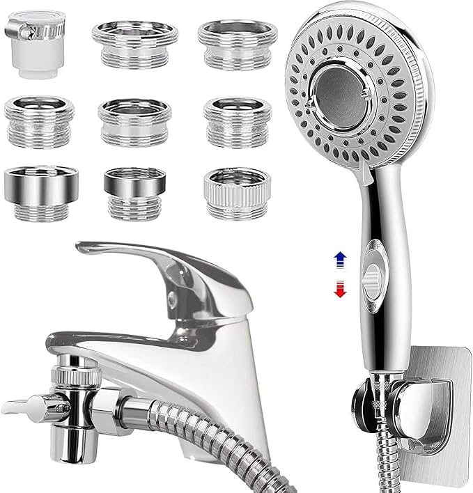 Shower Head Sink - Faucet Bathtub, Hose Sprayer Attachment with 9 Adapters, 79" Hose for Hair Washing, Pet Dog Rinse & Baby Bath, ON/OFF Extension for Tub Faucet, Utility Sink, Laundryroom, Garden