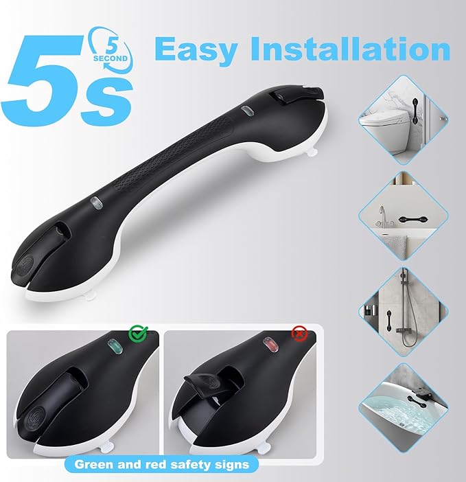 Suction Grab Bars for Bathtubs and Showers, Heavy Duty Shower Handle Removable Shower Handrails for Kids, Bathroom Safety Grip Waterproof(Black)
