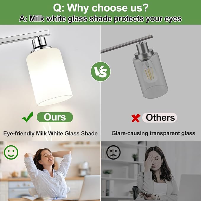 4-Light Vanity Light with Milky White Shades, Chrome Bathroom Lighting Fixtures Over Mirror, Modern Bathroom Wall Lamp for Mirror Living Room Cabinet Bedroom