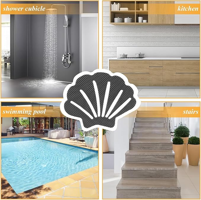 Bathtub Stickers Non Slip, Shell Shaped Tubs Safety Shower Treads, Adhesive Sticker for Bathroom Bathtub, Shower Floor,Grey (12Pcs)