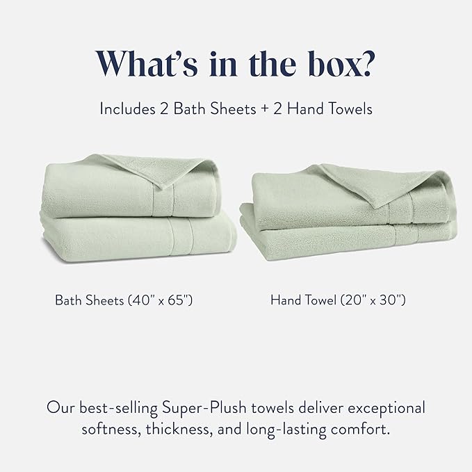 Brooklinen Super-Plush Bath Sheet and Hand Towel Set - 2 Bath Sheets 2 Hand Towels - Cotton, Highly Absorbent (Aloe)