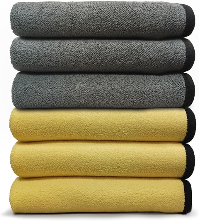 VPD Microfiber Coral Fleece Towels - Dark Yellow, Ultimate Car Drying Towels, Extra Large, Super Absorbent, Lint and Scratch Free, Perfect for Car Wax Polishing (6, 15.75" by 23.5")