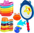 17 PCS Baby Bath Toys for Kids Ages 1-3, Mold Free No Hole Bathtub Toys with Floating Boats, Bath Spoons & Shark Net, Water Table Toys for Pool, Beach, Shower, Bath Toys for 2 3 4 Year Old Boys Girls