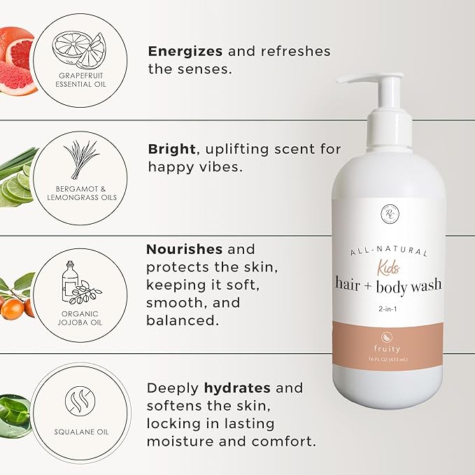Rowe Casa Organics 2-in-1 Kids Hair & Body Wash with Therapeutic Essential Oils – Sleepy Kids Shampoo & Body Wash with Floral, Relaxing & Calming scent – 16 Fl. Oz