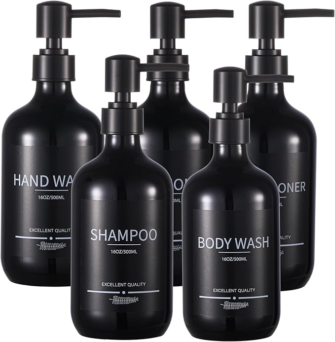 Shampoo and Conditioner Dispenser(5Pack)16.9oz Refillable Shampoo and Conditioner Bottles,Dispenser for Shower (Black)