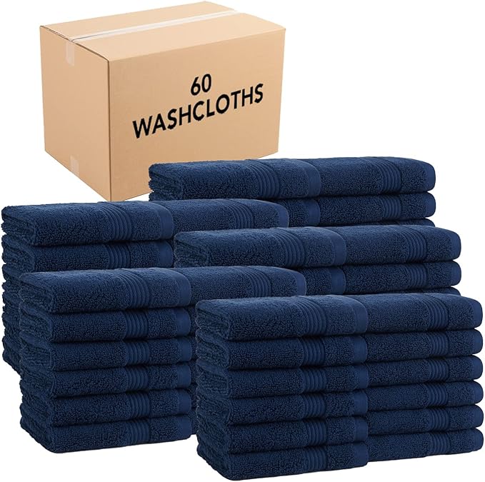 Arkwright Bath Washcloths 12 Pack - (Bulk Case of 60) Super Soft 100% Cotton, 600 GSM Quick Dry & Absorbent, Luxury Face & Body Wash Cloth Towels for Hotels, Spa, and Vacation Rental, Lapis Navy