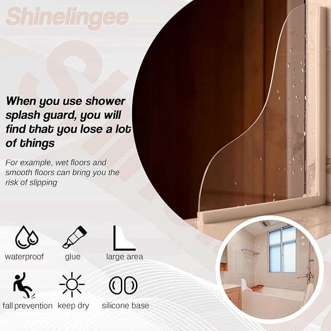 Shineligee 2 Pack Updated Shower Splash Guard, Large Splash Guards for Bathtub, Consists of Silicone Base and Acrylic Plate, Keep Water in Shower or Bath, Shower Corner Splash Guard