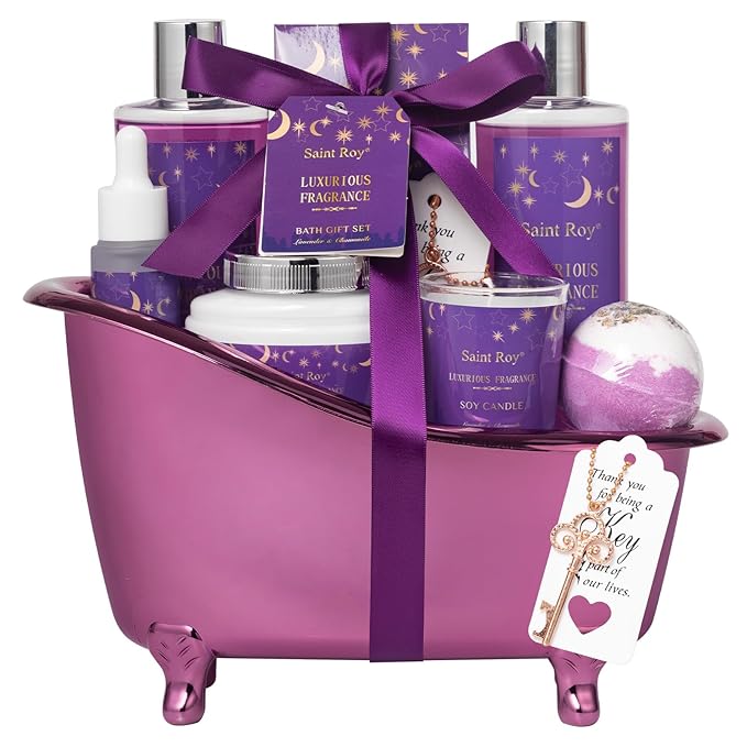 Bath Basket Spa Kit Spa Gifts for Women, Luxury Bath and Body Basket Set 10pcs Self Care Kit Lavender Scent Birthday Gifts Skin Care Set, Christmas Gifts for Women, Beauty kits Bridal Shower