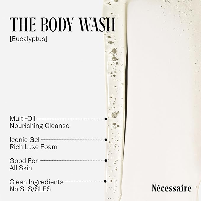 Nécessaire The Body Duo (Eucalyptus) Skincare Gift Set For Women + Men - The Body Wash 16.9oz + The Body Lotion 15.2oz. Multi-Oil Shower Gel Cleanser + Multi-Peptide Body Moisturizer. Non-Comedogenic.