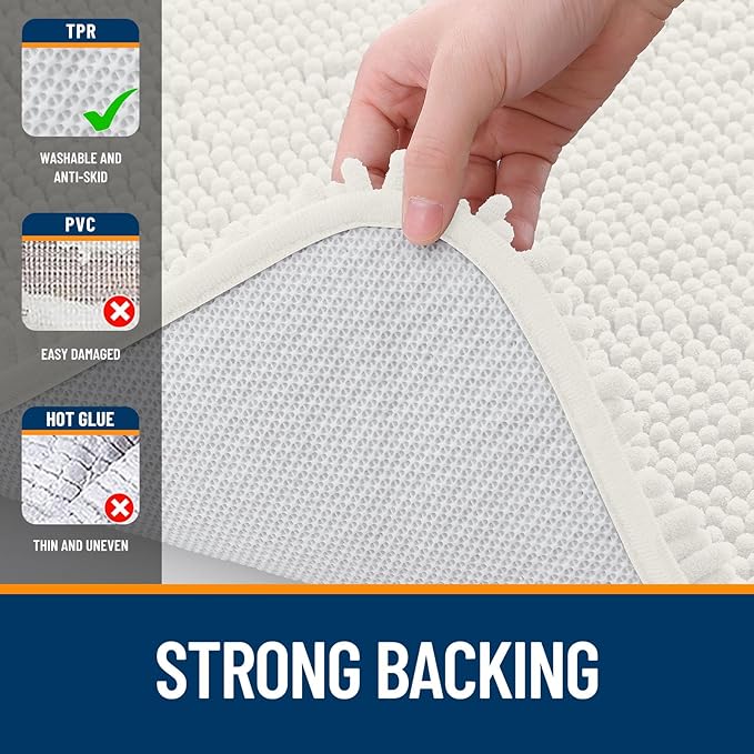 OLANLY Bathroom Rugs 59x24, Extra Soft Absorbent Chenille Bath Rugs, Rubber Backing Quick Dry, Machine Washable Bath Mats for Bathroom Floor, Tub and Shower, Home Decor Accessories, Ivory