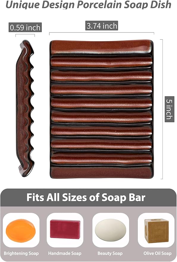 Bar Soap Holder, Ceramic Soap Dish Japanese Soap Tray for Countertop & Saver for Shower, Lift Soap Keep Dry，with Self Drain, Red