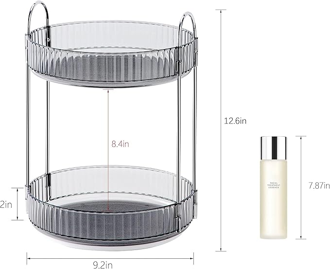 360° Rotating Makeup Organizer, Bathroom Make Up Spinning Holder Rack, Large Capacity Cosmetics Storage Vanity Shelf Countertop, Fits Cosmetics, Perfume, Skincare, Lipsticks(2 Tiers, Gray)