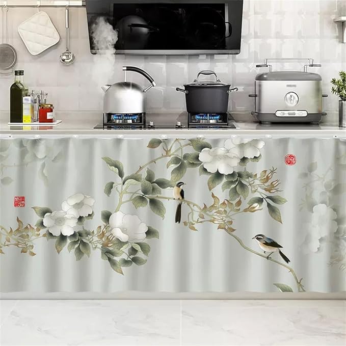 SK Studio Short Curtains for Kitchen, Cabinet Shelf Dust-Proof Blackout Tier Cafe Curtain Under Sink Skirt for Bathroom Laundry Room Style 6, 39.4" W x 27.6" H