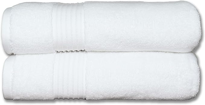 Milara Turkish Super-Plush Bath Towels Set 2-Piece | Premium Cotton Bath Towel Set Absorbent, Durable with Hanging Loops | White Color Turkish Bath Towels, (27 x 54 Inches)