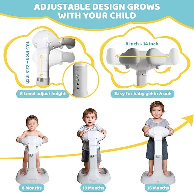 Foldable Baby Shower Standing Support for Toddlers & Infants 8-36 Months, No Setup Anti-Slip Bath Stand Holder, Adjustable Height, Portable Travel & Storage, Easy Clean - 4our Kiddies(Grey)
