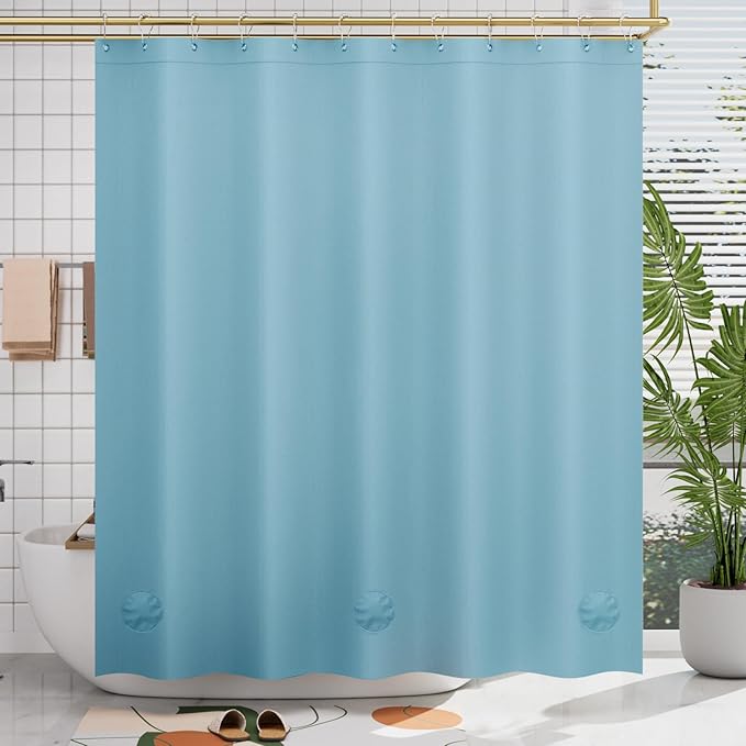 AmazerBath Teal Shower Curtain Plastic 72x72 Inches, Premium PEVA Shower Curtain with 3 Big Weighted Stones and 12 Rustproof Grommets