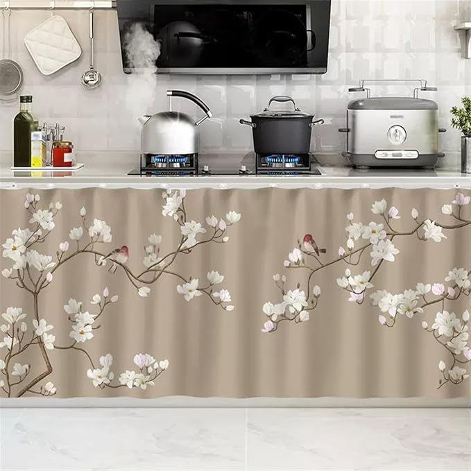 SK Studio Short Curtains for Kitchen, Cabinet Shelf Dust-Proof Blackout Tier Cafe Curtain Under Sink Skirt for Bathroom Laundry Room Style 5, 23.6" W x 31.5" H