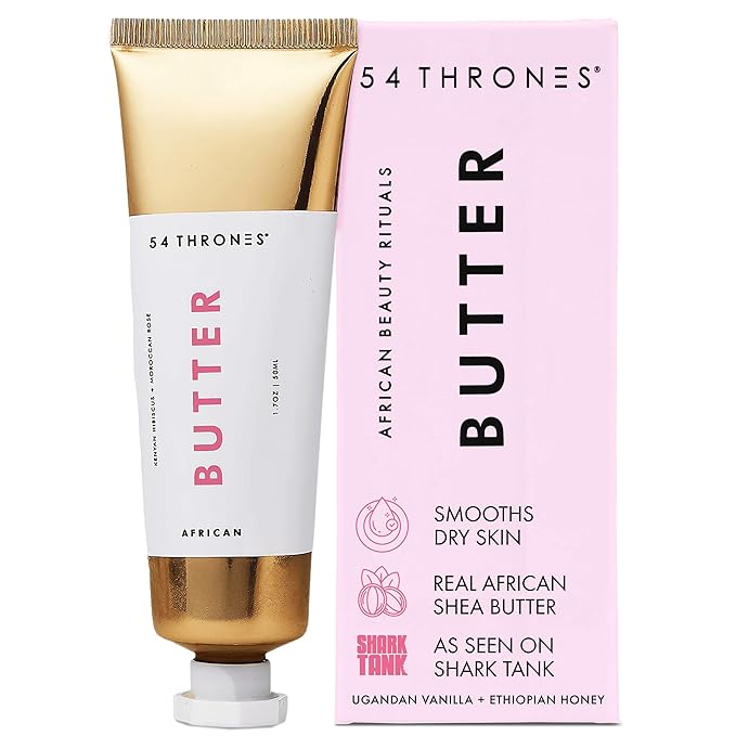 54 Thrones African Beauty Shea Butter, Intensive Dry Skin Support, Moisturizing Body Butter for Women, Moisturizing Body Balm and Cream, Locks in Moisture, Kenyan Hibiscus + Moroccan Rose, 1.7 oz
