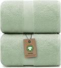 100% Organic Luxury Bath Sheets - GOTS Certified - Extra Large 35x70 Inches (Pack of 2) Zero-Twist, Long-Staple Cotton Bath Sheet Set (Eucalyptus Green)