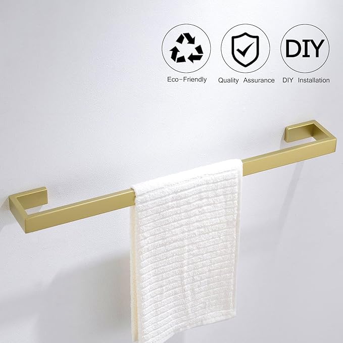 TNOMS Light Gold Towel Bar Set 4 Pieces Bathroom Hardware Set Wall Mounted Stainless Steel,Towel Bar+Towel Holder+Towel Hook+Toilet Paper Holder,23.6 inch