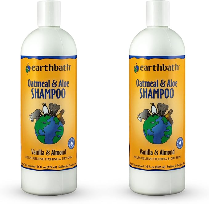 earthbath, Oatmeal & Aloe Dog Shampoo - Oatmeal Shampoo for Dogs, Itchy, Dry Skin Relief, Dog Wash, Made in USA, Cruelty Free Pet Shampoos - Vanilla & Almond, 16 Oz (2 Pack)